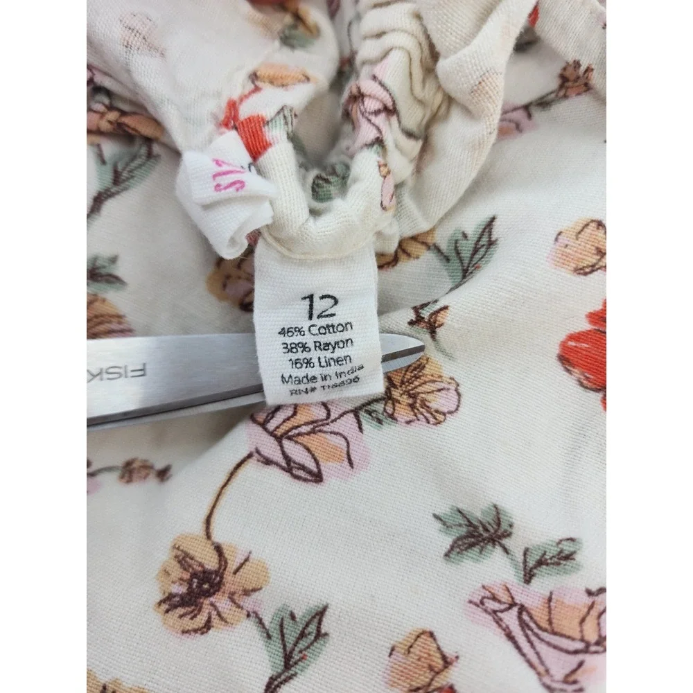 H&M Floral Smocked Crop Top and Pants Set Cream Red Size 12